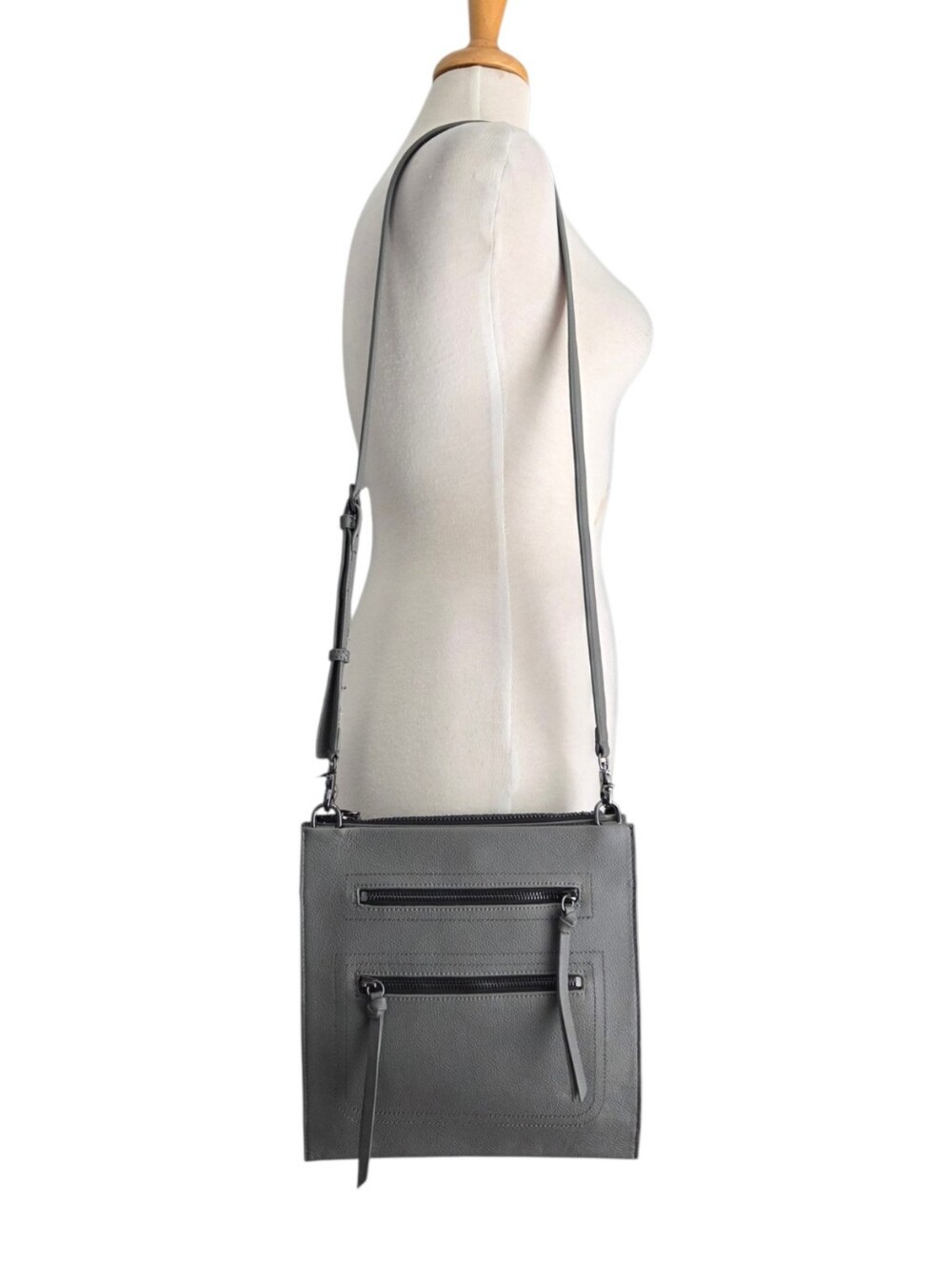 Botkier Chelsea Pancake Leather Gray Crossbody Bag Travel Minimalist